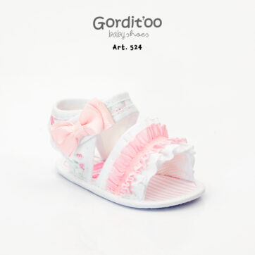 SANDALIA CON VOLADOS Y MOÑO ROSA GORDITOO